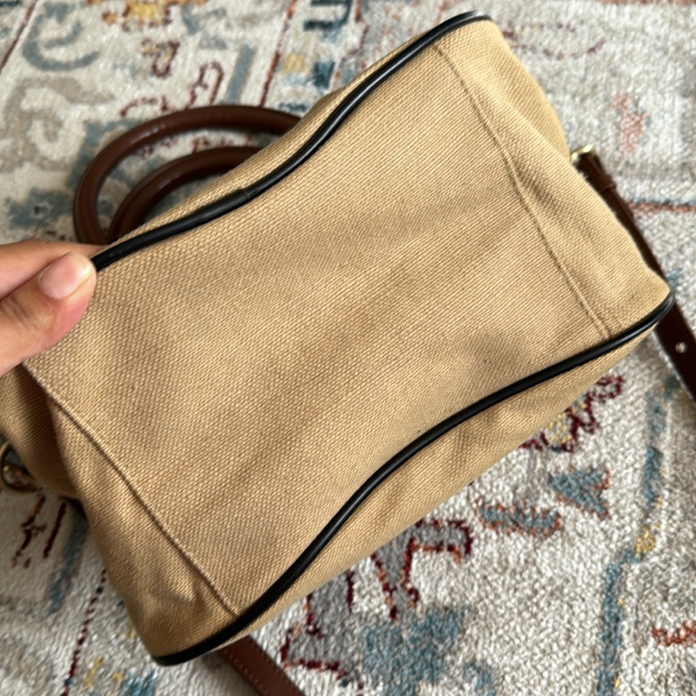 Calvin Klein Canvas & Leather Lock & Key Satchel Shoulder Bag Brown - Picture 7 of 14